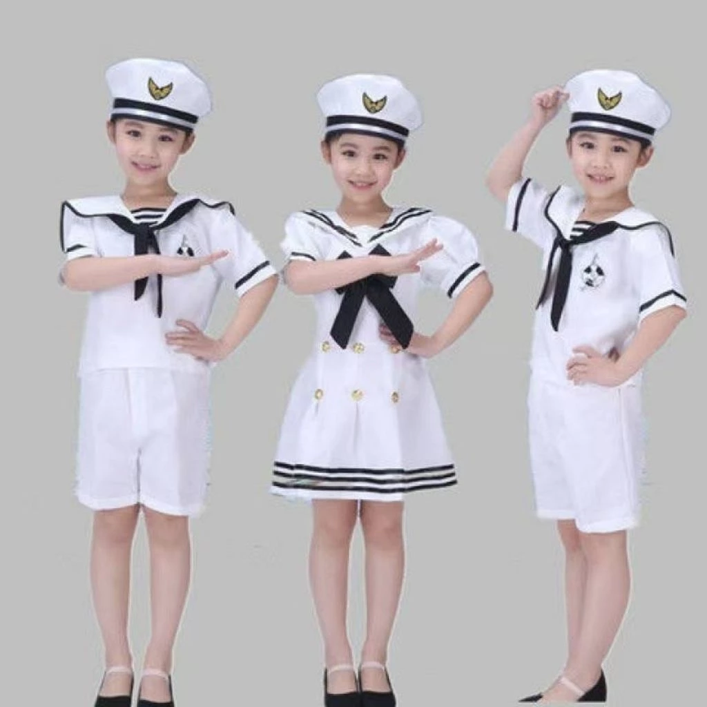 ชุดการแสดง ชุดกลาสีเรือ​ ชุดทหารเรือ​ครบเซ็ตถุงเท้าหมวก (พร้อมส่งในไทย)