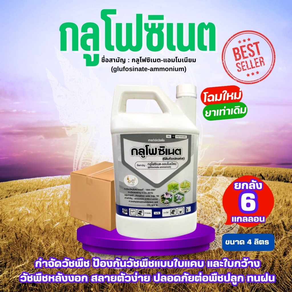 [ยกลัง6แกลลอน] *โฉมใหม่%ยาเท่าเดิม* NAAK กลูโฟซิเนต 4ลิตร กระติกขาว  ทนฝน ป้องกันวัชพืช ฉีดหญ้า