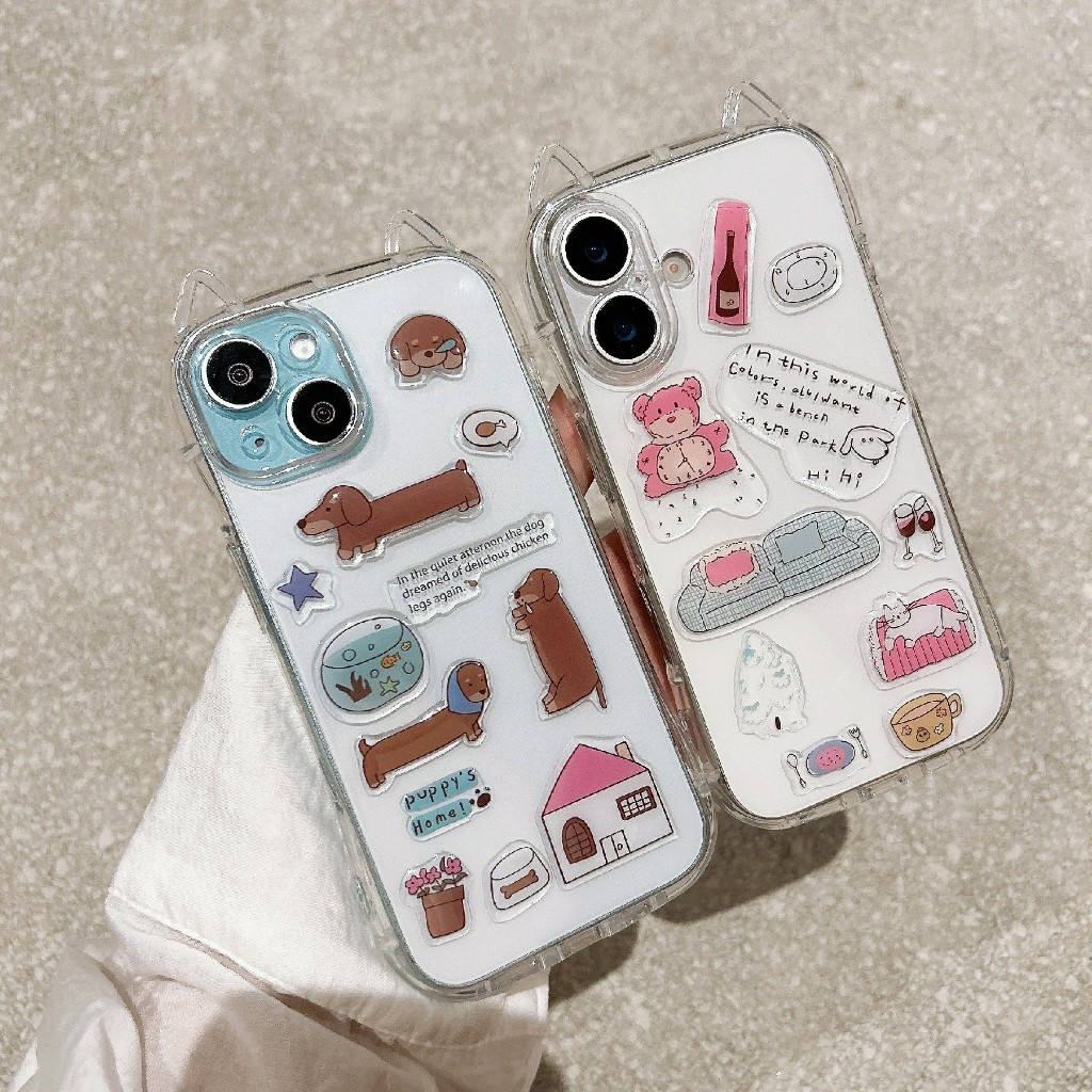 เคสใส เคสพร้อมสติกเกอร์ เคสหูเเมว สำหรับ ไอโฟนi11 promax 12 promax 13 promax 14 promax 15 promax 16 promax 17 pro max