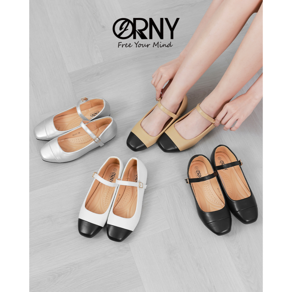 defect Sale!! ⭐️ มีตำหนิ ❣️ ORNY(ออร์นี่) ®  รุ่น OY141 ❣️ รองเท้าแมรี่เจน พื้นทรงแบน สี่เหลี่ยม สวมใส่สบาย