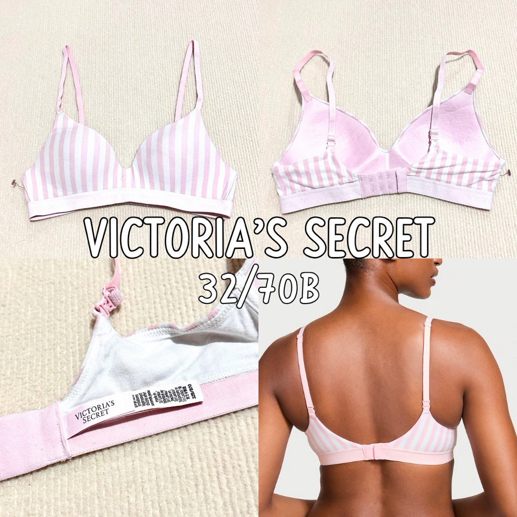 (มือ1) victoria's secret | 32/70B เสื้อชั้นในลายทาง signature ขอบสปอร์ต สายสปอร์ต รุ่นผ้าคอตตอน