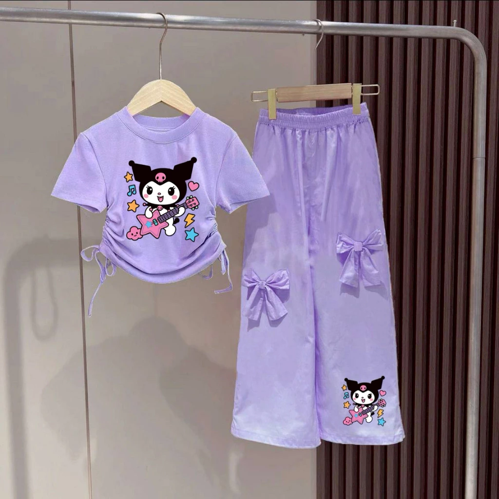 NEWชุดเซ็ทเด็กผู้หญิงน่ารัก เสื้อผูกโบว์ข้าง+กางเกงแต่งโบว์ รุ่น4108