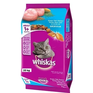 whiskas อาหารแมววิสกัส สำหรับแมวโตทุกช่วงวัยทุกสายพันธุ์ ขนาด กระสอบละ 20KG.