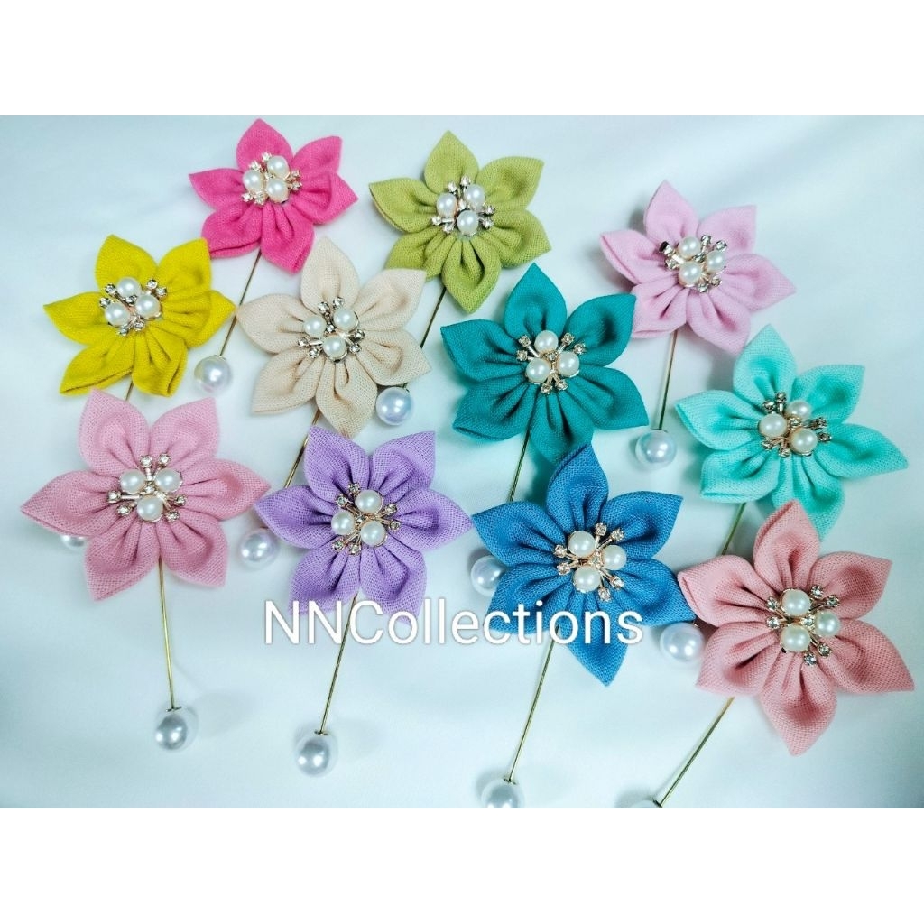 ใหม่! พินกลัดเสื้อ พินติดเสื้อ พินติดสูท ก้านทอง/มุก ขนาด 6 ซม. หลายสี