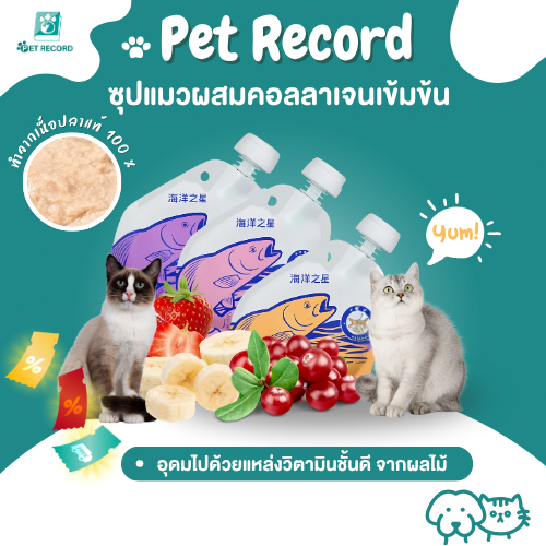 Pet Record Ocean Star ซุปแมวเข้มข้น ซุปแมวผสมคอลลาเจน  อาหารเปียกแมว อาหารแมว โปรตีนสูง ขนาด 100 กรัม