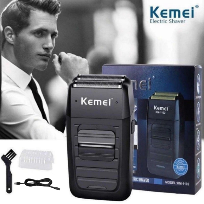 Kemei KM-1102เครื่องโกนหนวดแบบไร้สายใบมีดแฝดลูกสูบเครามีดโกน​