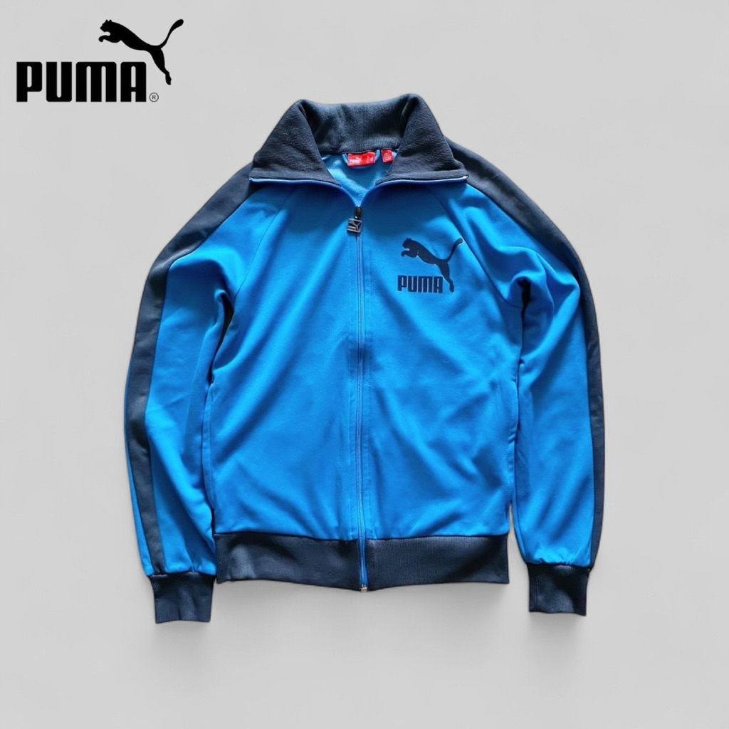 เสื้อแจ็คเก็ต Puma สีฟ้า-เทา อก 38 มือสอง สภาพดี ไม่มีตำหนิ