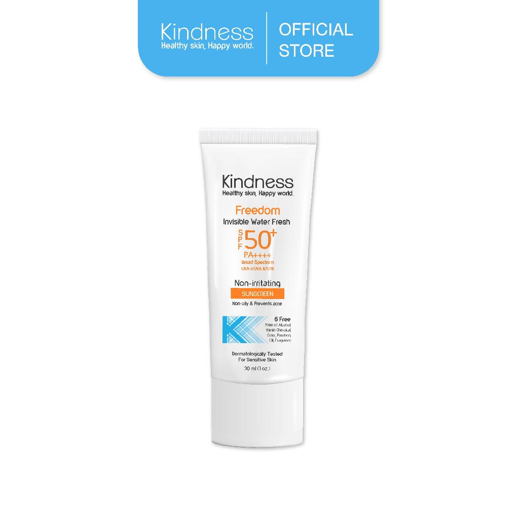 กันแดดสูตรอ่อนโยน Kindness Freedom เบาสบายดุจน้ำ Invincible Water Fresh SPF50+ PA++++ 30ml