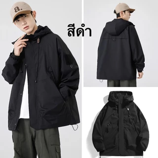 เสื้อแจ็คเก็ตผู้ชายอเมริกันย้อนยุคหลวมสบายๆกีฬากลางแจ้งกันลมและแจ็คเก็ตสไตล์เป็นกลางกันน้ําใส่ปีนเขา กีฬา และออกกำลังกาย