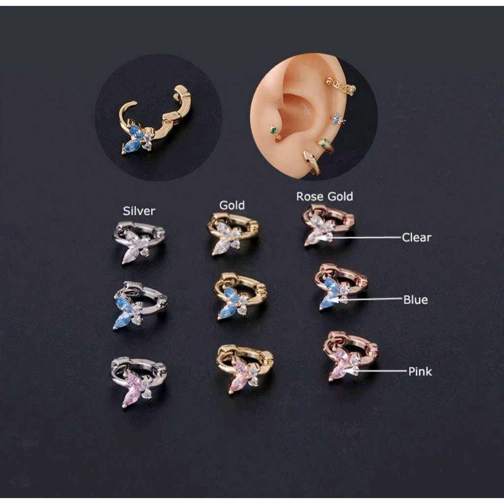 ต่างหูห่วงผีเสื้อ ต่างหูแบบห่วง ห่วงผีเสื้อ  ต่างหูน่ารักๆ ห่วง6mm สแตนเลส316l ไม่แพ้ ไม่คัน(ราคาต่อ