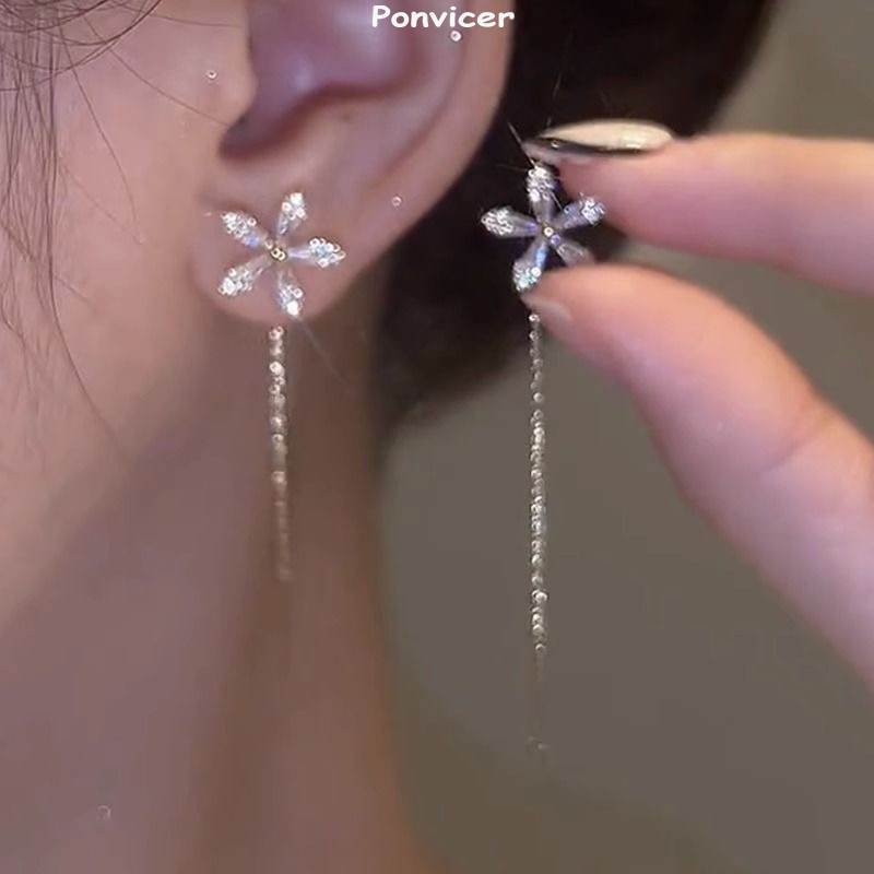 ต่างหูดอกไม้ Rhinestone ที่ละเอียดอ่อนต่างหูแฟชั่นและสง่างาม