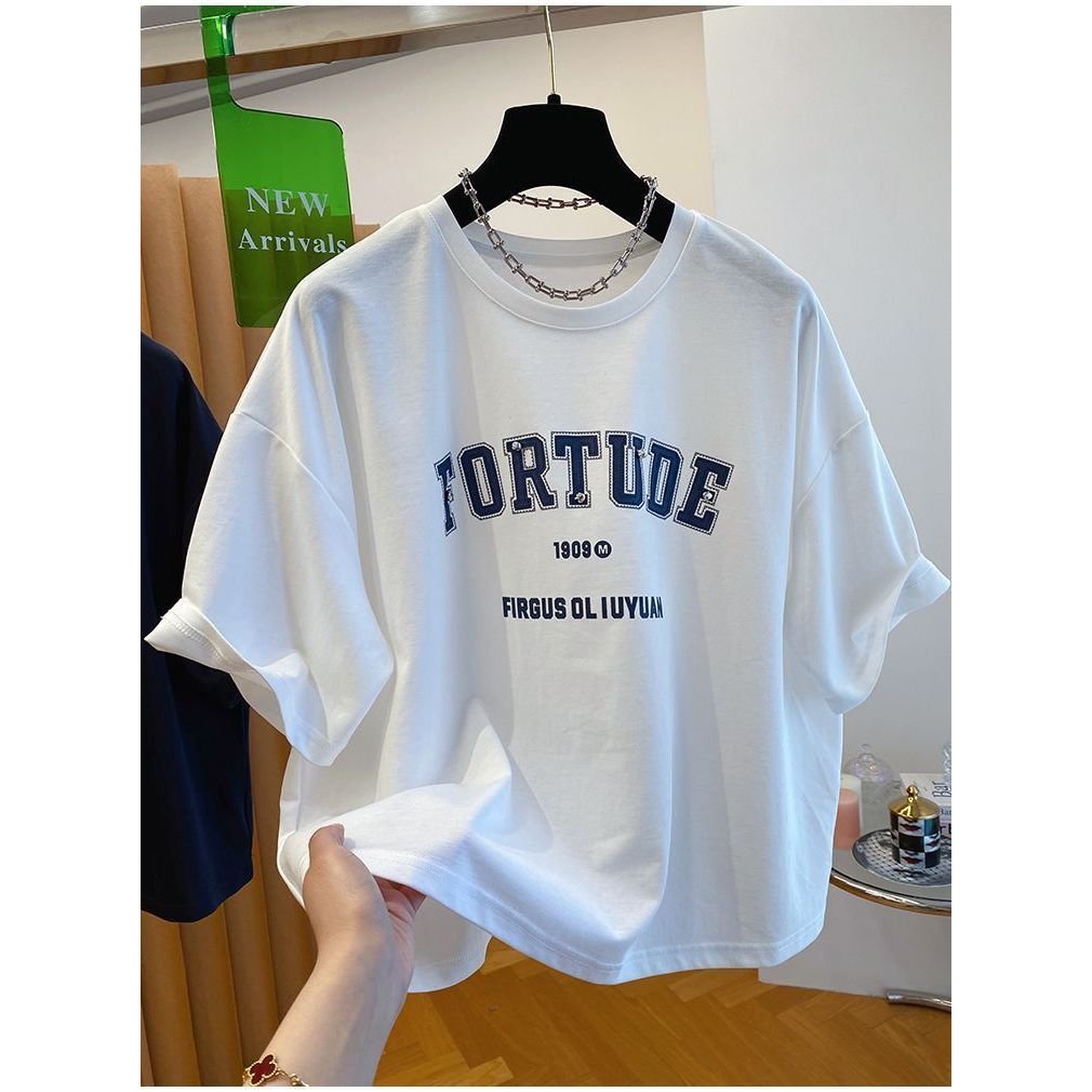 เสื้อครอปน่ารักสไตล์เกาหลี oversize เสื้อผ้าสาวอวบคนอ้วนไซส์ใหญ่ เสื้อยืดลายตัวหนังสือผู้หญิงแฟชั่นมาใหม่ ลําลองทรงหลวม