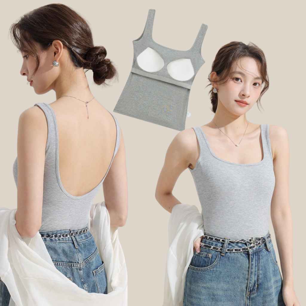 WsimpleBra | Umin Tank Top เสื้อกล้าม เปิดหลังรูปตัวยู  มีบราในตัว เลิกใส่ชุดชั้นในและซิลิโคลปิดจุก