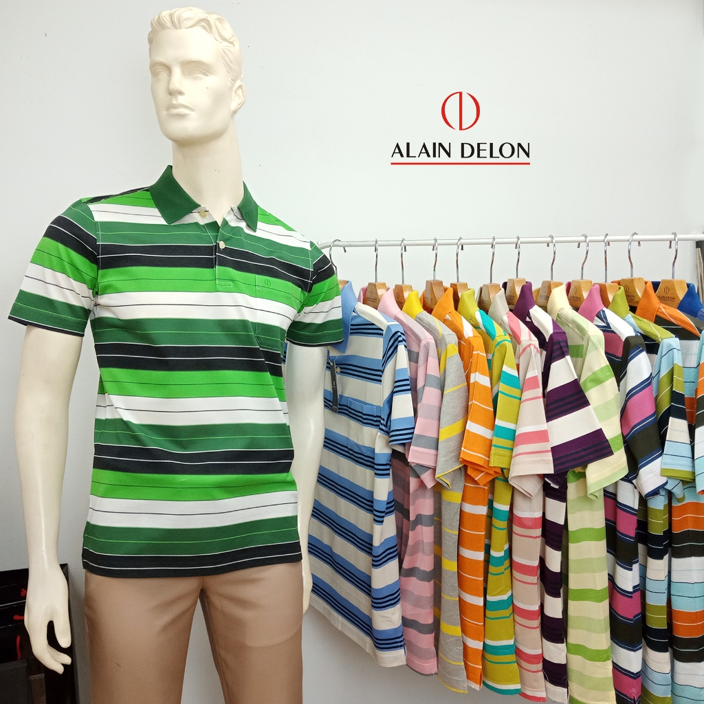[ลดล้างสต็อก]Alain Delon PoLo เสื้้อโปโลลายทาง แขนปล่อย มีกระเป๋าที่หน้าอก รุ่่น SPK038-1