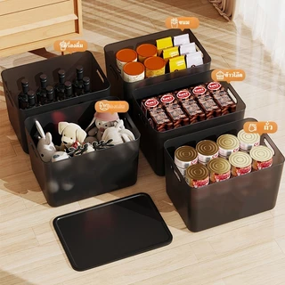 [ซื้อ 2 แถม 1] DOCOXO กล่องเก็บเสื้อผ้าพลาสติกสีดำพร้อมฝาปิด