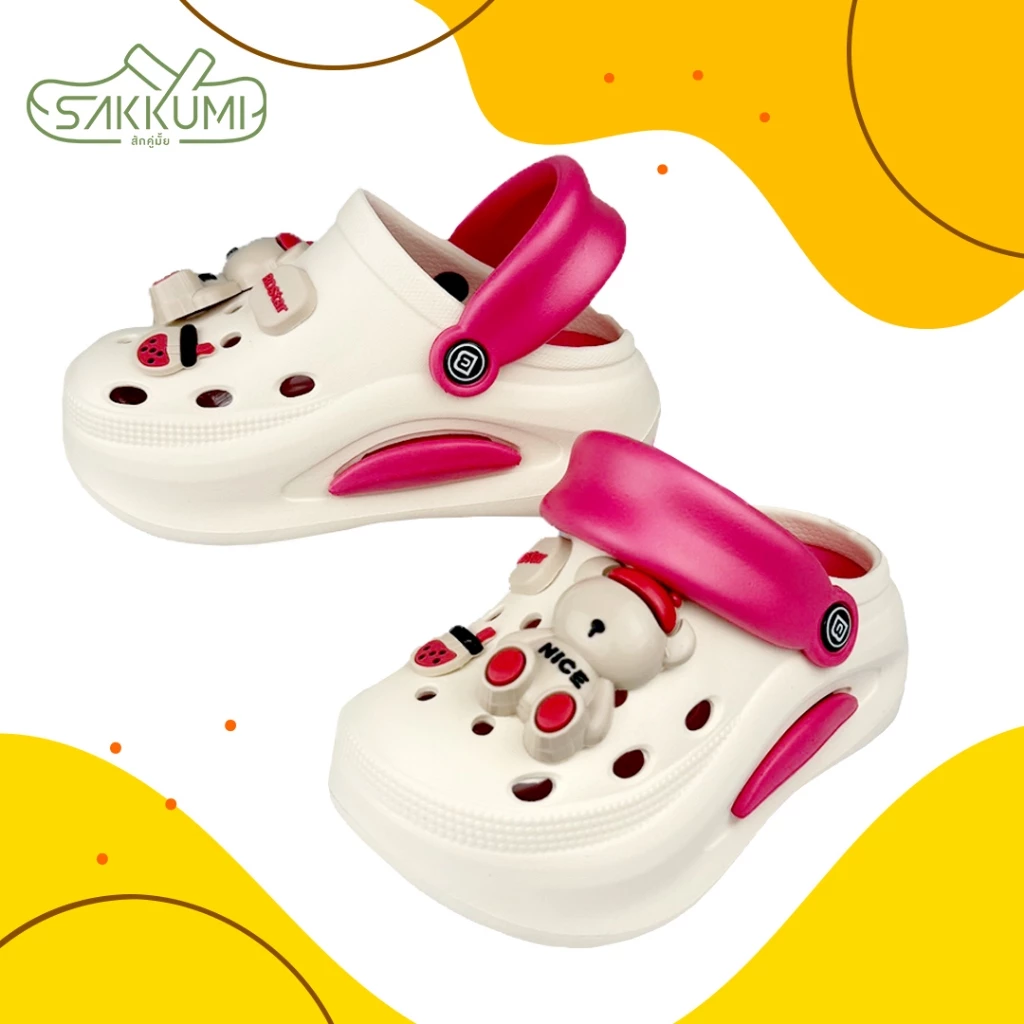 รองเท้าแตะเด็กหัวโตพื้นหนาพิเศษลายหมี พื้นนุ่ม BB Double รุ่น BDK 893-1 กันลื่น กันน้ำ มี 4 สี