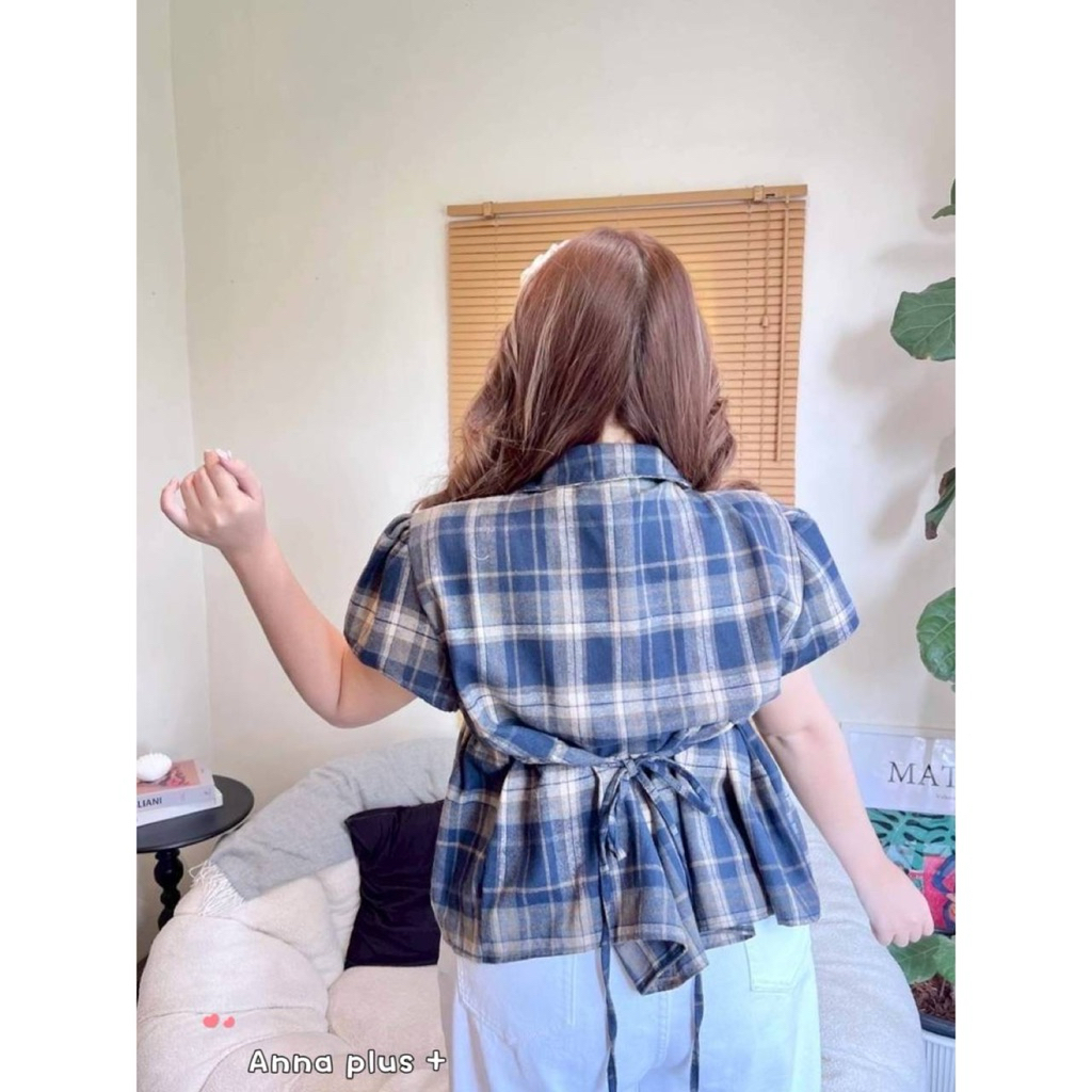 (อก38-52“)เสื้อเชิ้ตสาวอวบแต่งลูกไม้ลายสก็อต สม็อคเอว ผูกเข้าเอวตามขนาดจริงได้เลยน้ากำลังฮิตตอนนี้ Plussize (anna) - รูปที่ 6