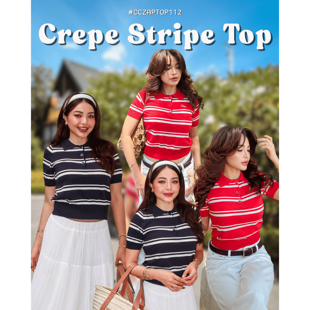 Chuuclothing Crepe stripe top [พร้อมส่ง Red stripe/ Navy stripe] เก็บโค้ดหน้ากิจกรรม
