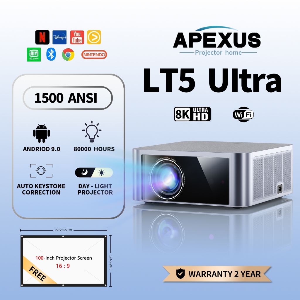 Apexus LT5 Ultra Projector 8K 1500 ANSI การดูกลางวันอัจฉริยะ สนับสนุนการใช้ฉากต่างๆเช่นโฮมเธียเตอร์ก