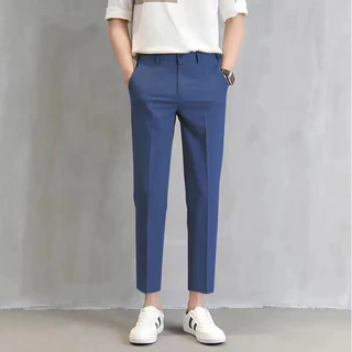 ACHSAWAKE ผู้ชายใส่สูทกางเกงขายาวเรียบง่ายเรียบง่ายสีทึบกางเกง