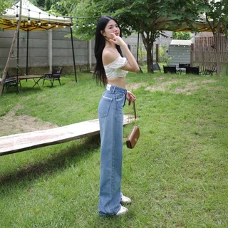 กางเกงยีนส์ขากระบอกลูกไม้กระเป๋า รุ่น Lily Jeans