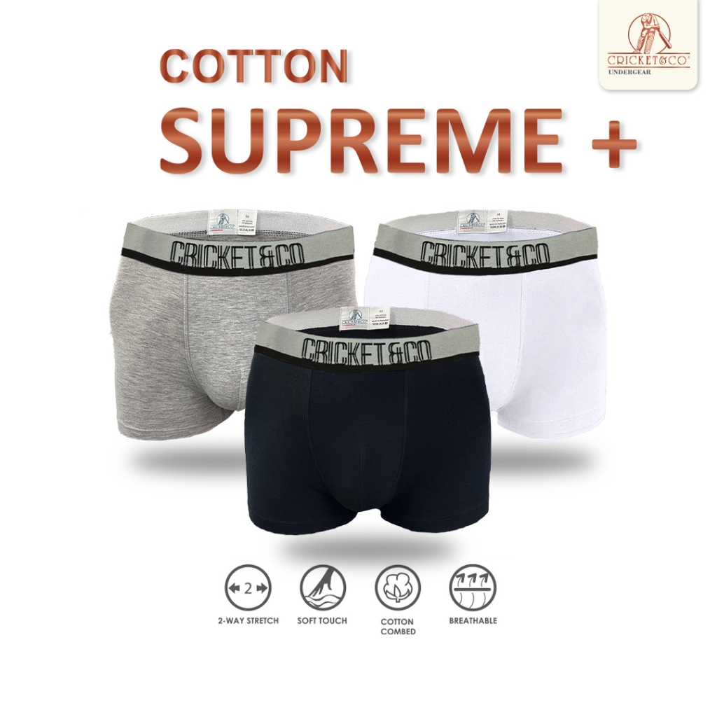 Set x3ชิ้น Cricket&Co กางเกงในผู้ชาย Boxer Cotton Supreme กางเกงบ๊อกเซอร์ สบายระบายอากาศดี(แพ็คละ 3ส