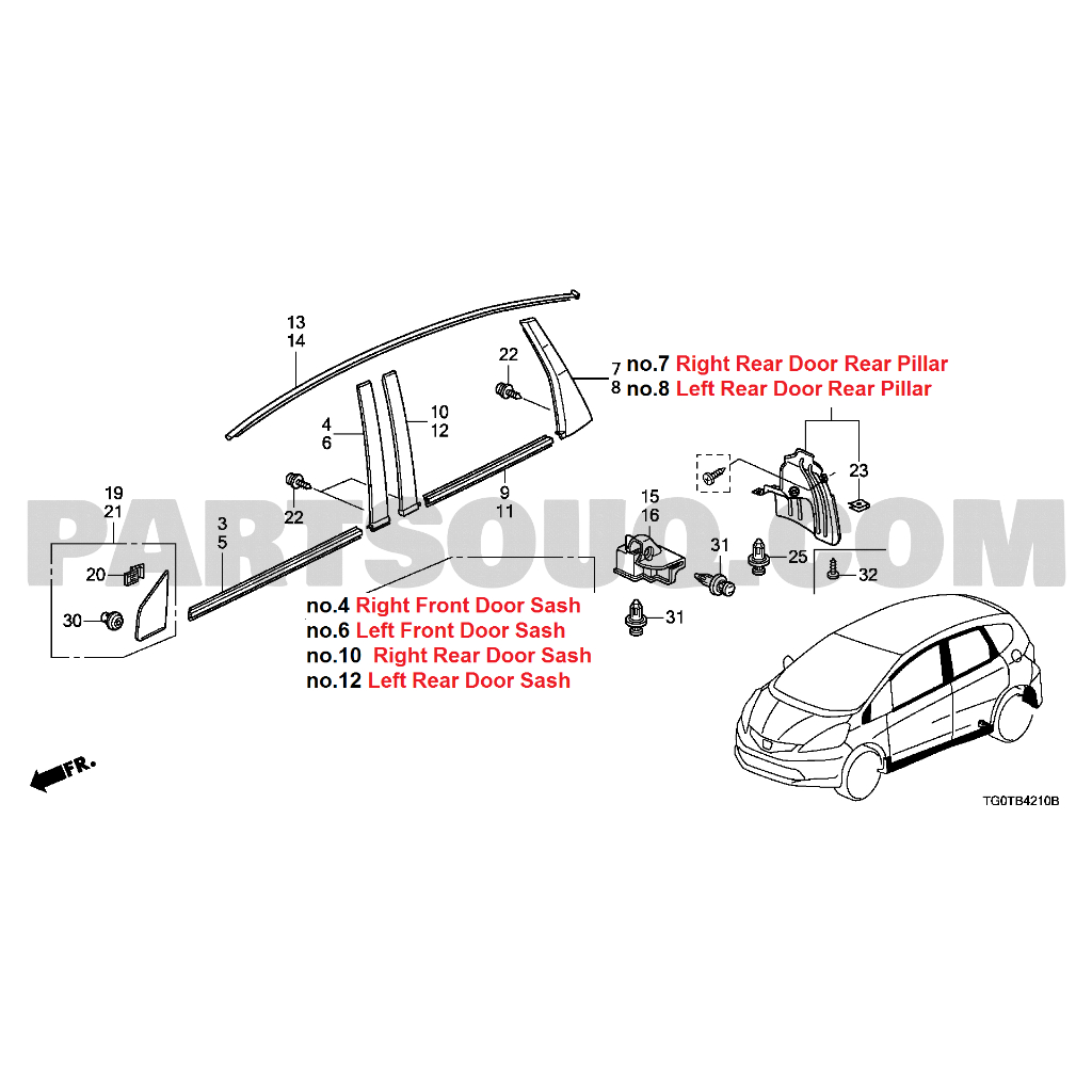 กาบเสาประตู นอก หน้า / หลัง Honda Jazz GE แท้เบิกศูนย์