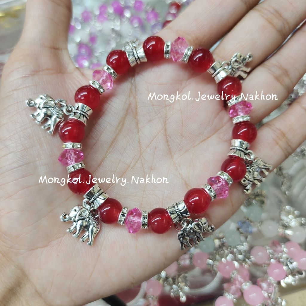 สร้อยข้อมือหินมงคล ประดับช้างเงินรอบวง