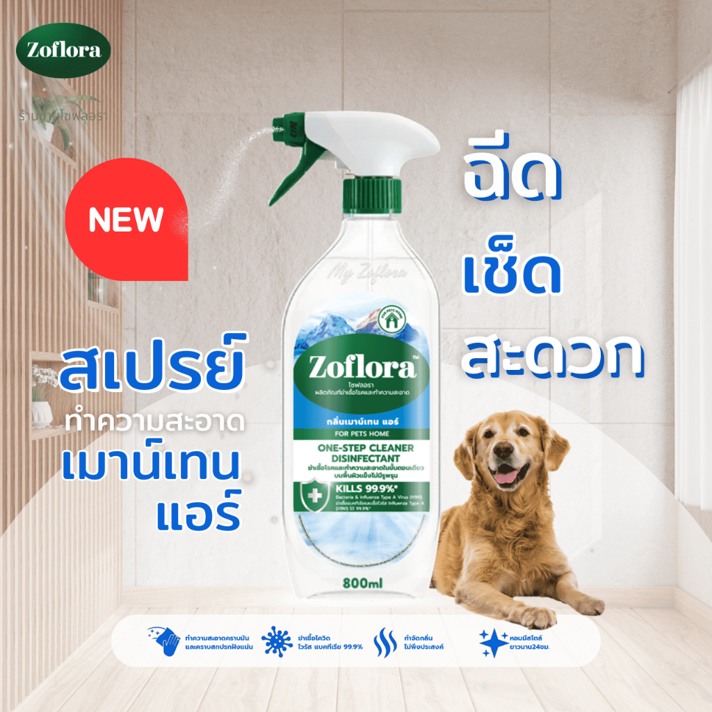 Zoflora สเปรย์ทำความสะอาดพื้นผิว ฆ่าเชื้อโรค โซฟลอรา กลิ่น เมาน์เทน แอร์  800 ml.