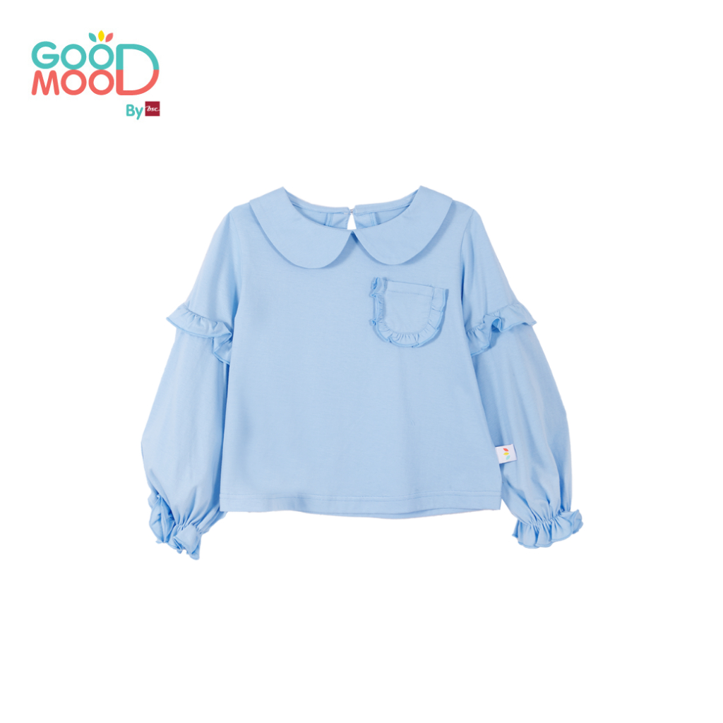 Good Mood by bsc เสื้อแขนยาว คอปกบัว ถอดแขนได้ สีฟ้า สำหรับเด็กอายุ 2-3 ปี ผ้าคอตตอน