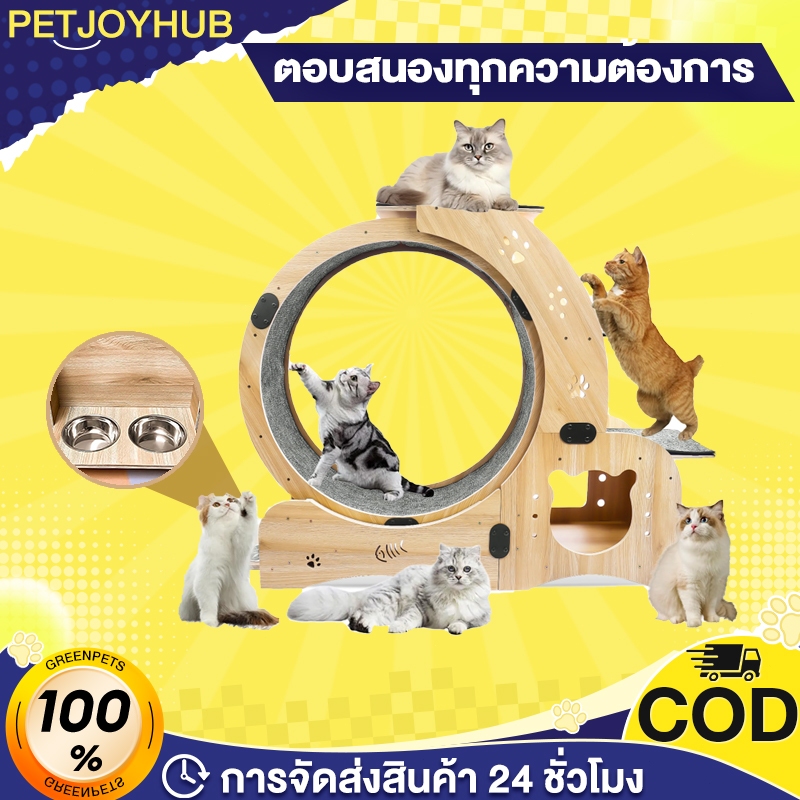 ลู่วิ่งแมวขนาดใหญ่ พร้อมล้อไม้และโครงปีน แข็งแรงทนทาน สำหรับออกกำลังกายสัตว์เลี้ยง