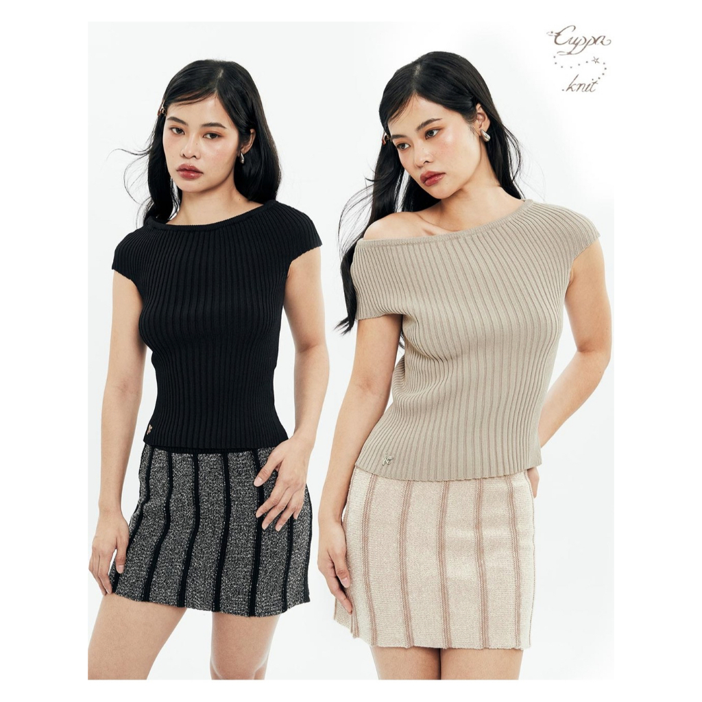 CUPPA - BISCUIT Knit Top (2 สี) เสื้อคอปาดไหมพรม ลายทอ Rib 3 ระดับ เก็บทรง จัดให้เป็นทรงไหล่ตกได้ ลา