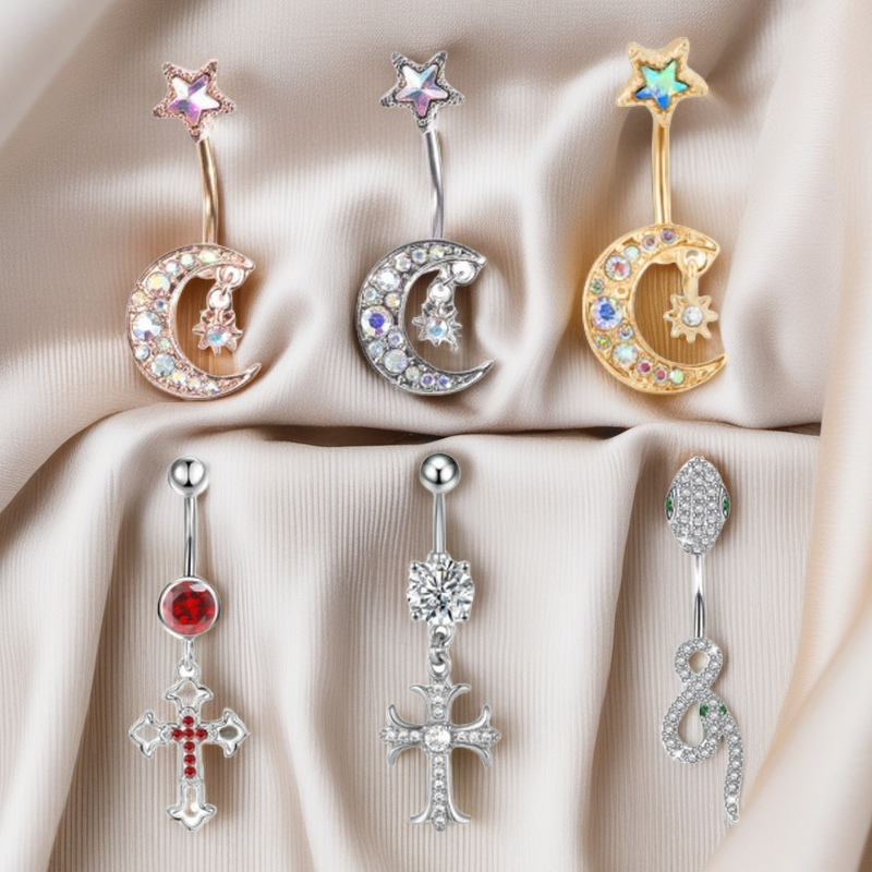 เล็บสะดือ จี้พระจันทร์ ประดับเพชร สไตล์การเจาะ โลหะผสม สีไม่ซีดจาง เครื่องประดับแฟชั่น มีให้เลือกหลายแบบ S1129 - รูปที่ 2