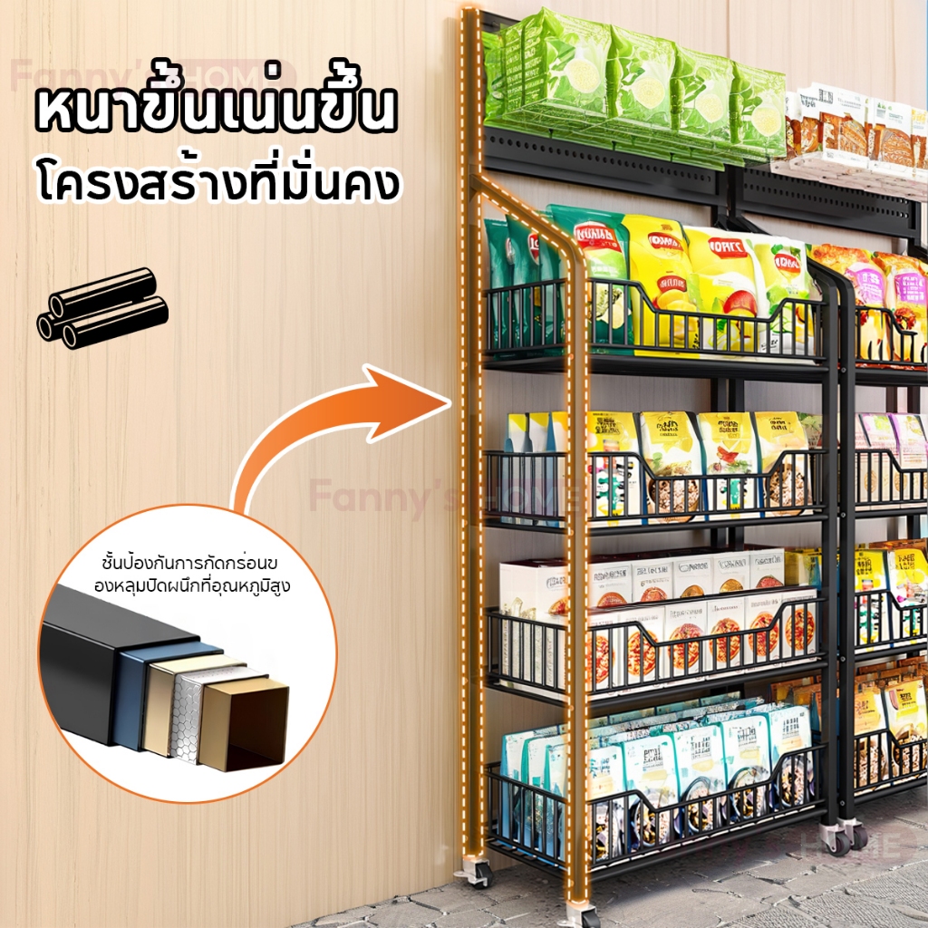 ชั้นแขวนฮุก ชั้นวางของมีล้อ ฟรีตะขอ 15 อัน ชั้นวางจิปาถะ มีสีขาว/ดำ ชั้นวางของ มัลติฟังก์ชั่น ชั้นวางสินค้า 165CM - รูปที่ 2