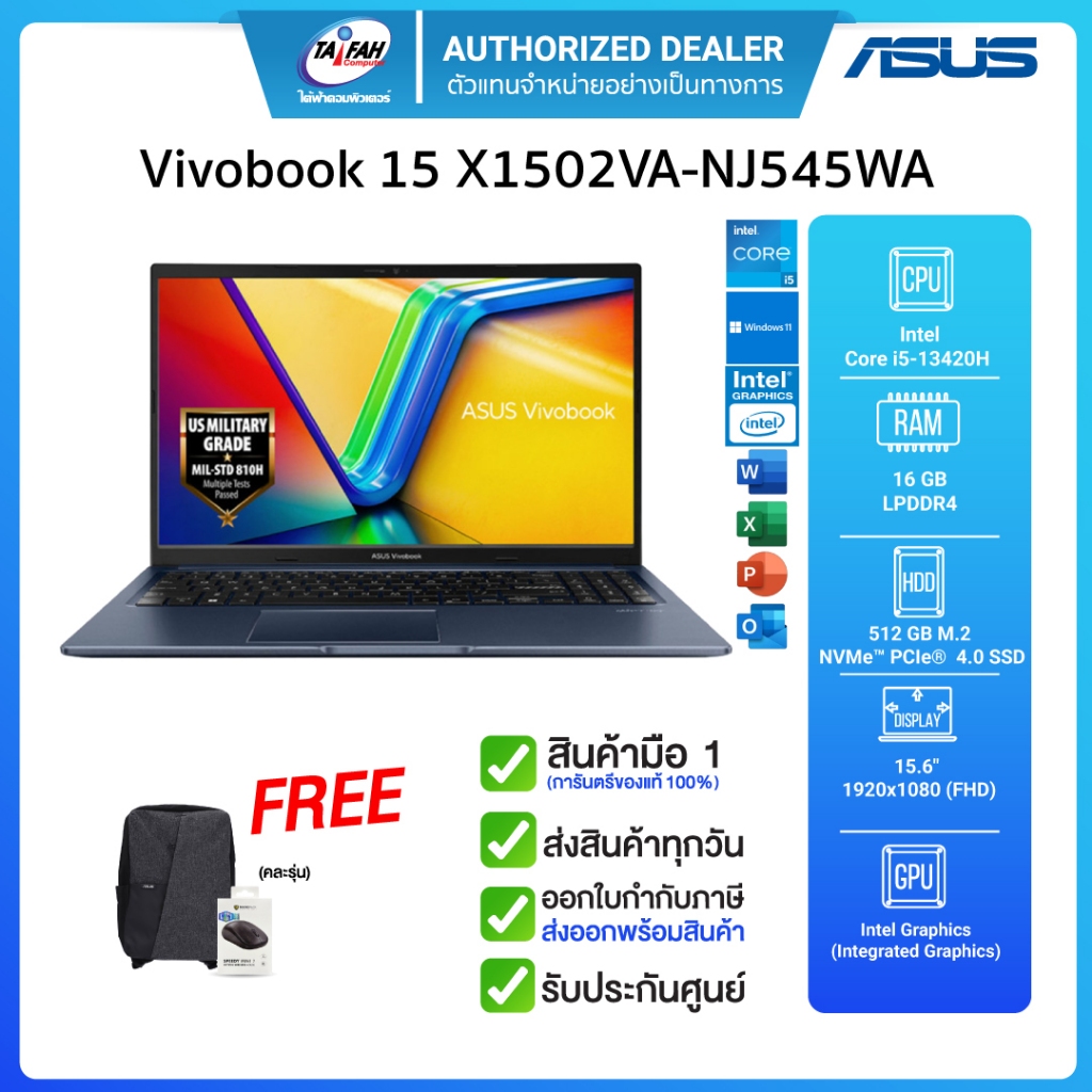 NOTEBOOK ASUS VIVOBOOK 15X1502VA-NJ545WA/i5-13420H/16GB/512GB/ Intel HD Graphics/15.6”/ Win11/QUIETB
