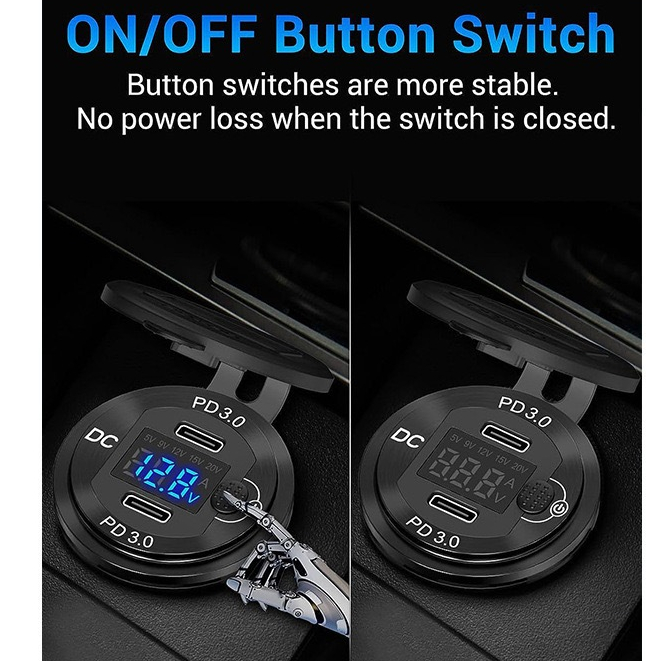 ที่ชาร์จรถยนต์อเนกประสงค์ 100W 12-24V สำหรับรถจักรยานยนต์ รถยนต์ และรถบรรทุก พร้อมสวิตช์กันน้ำ ราคา ถูกที่สุด ดีลบีเคเค แกลเลอรีภาพที่ 3