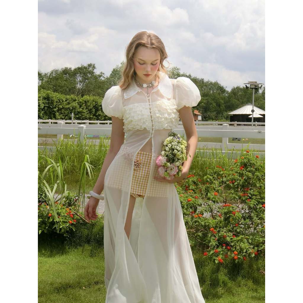 ชุดเวียดนามพร้อมส่งจากไทย 🇹🇭🇻🇳 Letitia brand เดรสเซ็ทสองชิ้น เสื้อยาว+กระโปรงสั้น