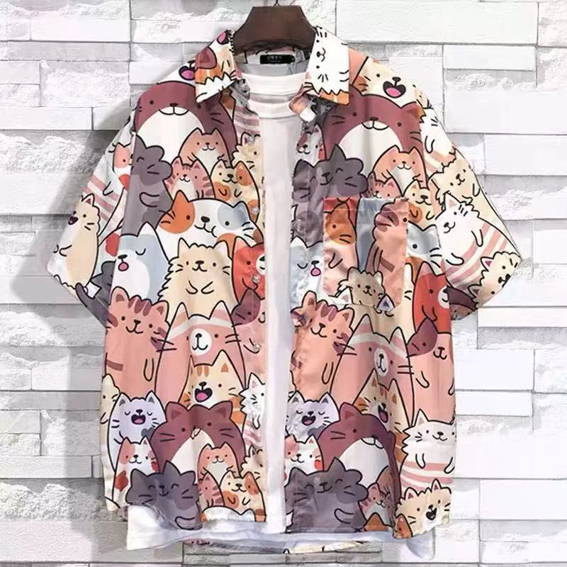 เสื้อเชิ้ตลายดอกฮาวาย แฟชั่นลำลอง ทรงหลวม แขนสั้น สำหรับผู้ชาย รูปที่ 3