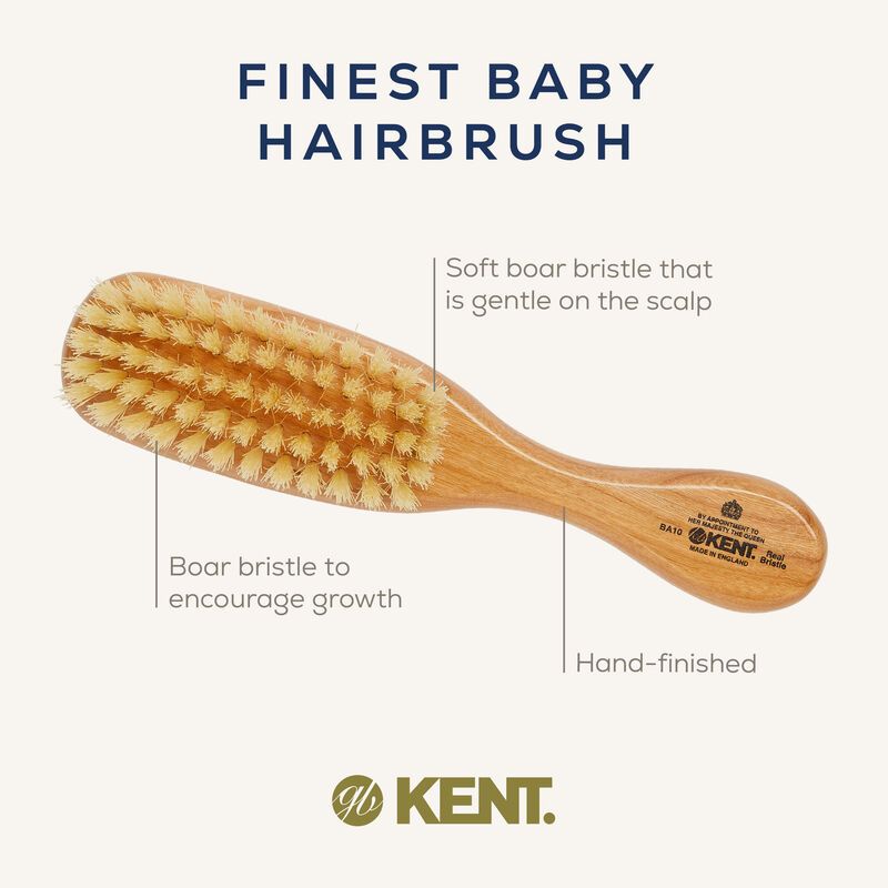 KENT BA10 แปรงผมเด็กอ่อน ขนหมูป่าแท้สีขาว นุ่มพิเศษ Finest Soft Pure White Bristle Cherrywood Baby
