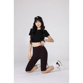กางเกงเลกกิ้ง ขา5ส่วน เลกกิ้งขาสั้น สีพื้น ผ้าทอ คอตตอนผสมสเปนเด็กซ์ เนื้อผ้านิ่ม ดีไซน์ทรงเข้ารูป p8501#