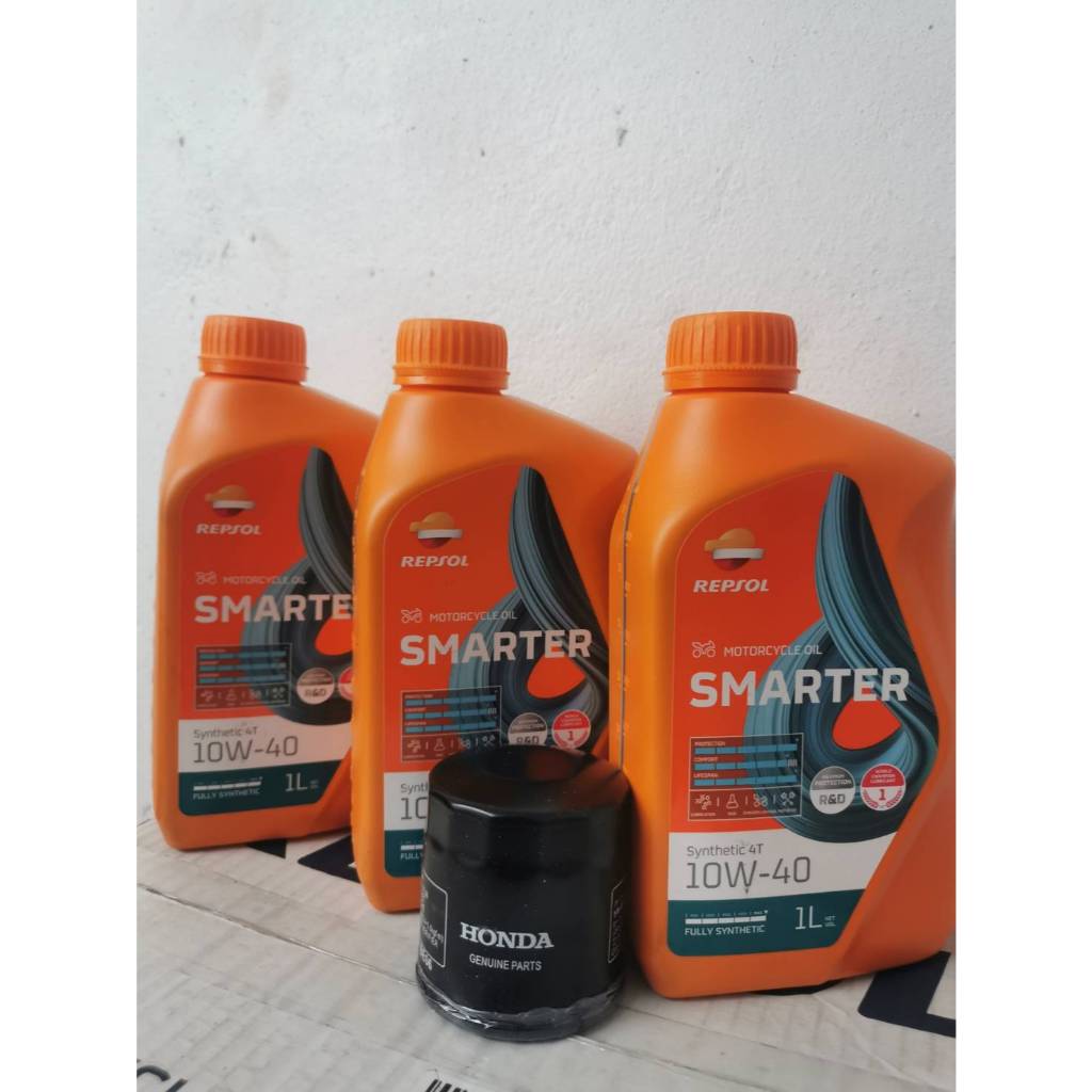 ชุดถ่ายน้ำมันเครื่อง REPSOL SMARTER SYNTHETIC100% 10W40 3ลิตร ฟรีกรองCBR500R CB500X Rebel500 CB650