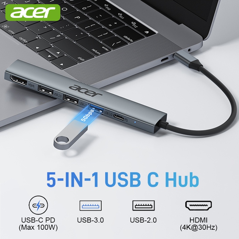 Acer Usb C Hub 4K HDMI 5 in 1 Usb Hub 100W USbC อะแดปเตอร์มัลติฟังก์ชั่นสําหรับ MacBook Pro/Air, iPa
