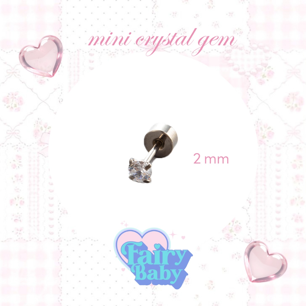 Fairybaby จิว Mini Crystal Gem – 2MM ( 1 ชิ้น ) แป้นแบน จิวตุ้มหู งานมินิ จิว จิ๋ว ใส่ได้ทุกวัน 0.8 (J3-072)