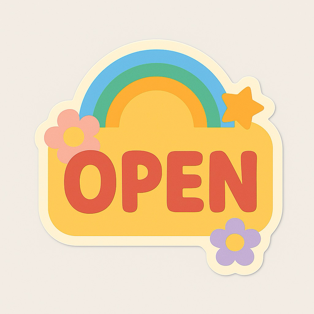 สติ๊กเกอร์ OPEN สไตล์ญี่ปุ่น คาวาอี้ 🌸🍡🐰🍓⭐