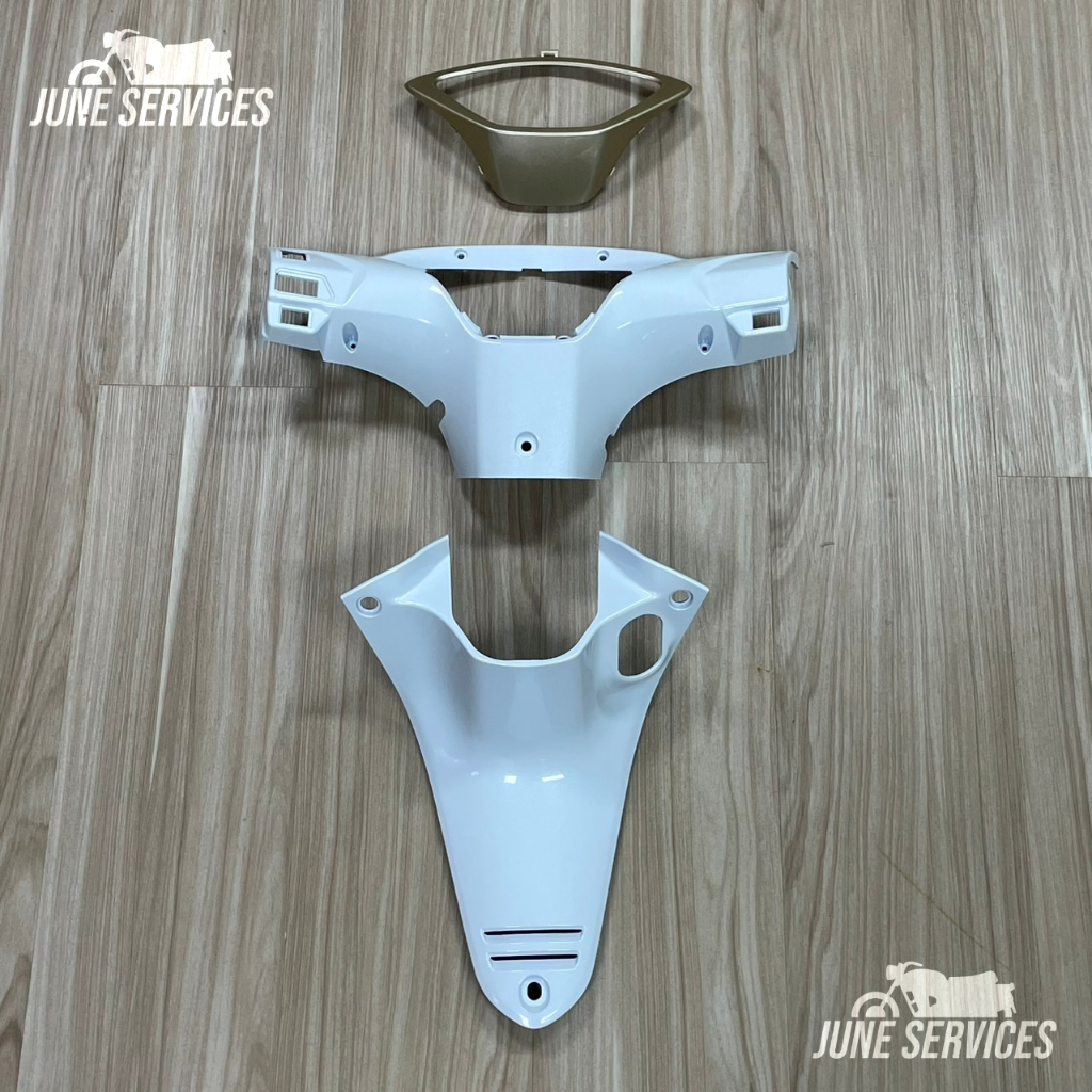Wave 125i บังลม คอนโซนบน หน้ากากหลัง สีขาว ครอบไมล์ สีทอง (3 ชิ้น)