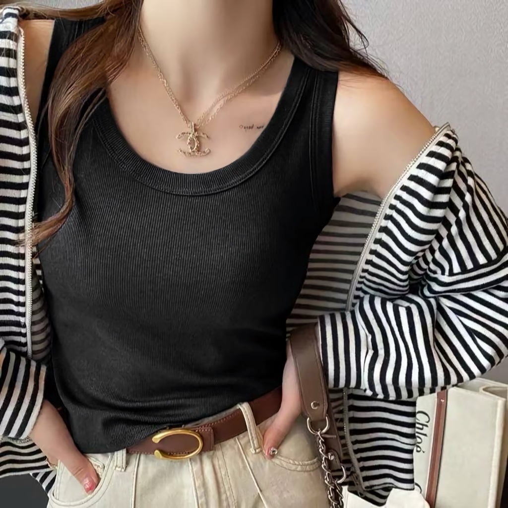 เสื้อกล้ามไม่มีบรา สำหรับผู้หญิง เสื้อกล้ามลำลอง สีพื้นใส่ได้ แมตกับทุกลุค เเฟชั่นฤดูร้อนW888