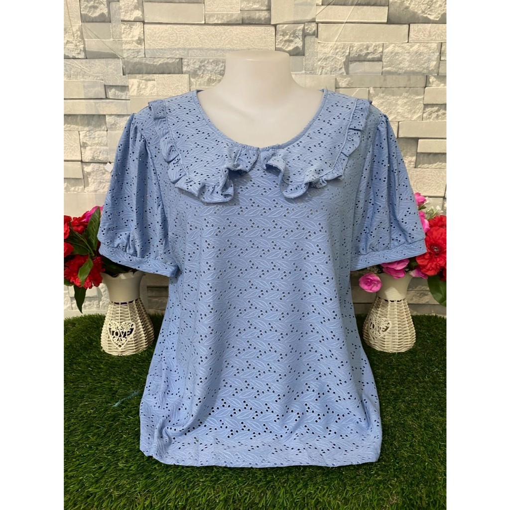 เสื้อแฟชั่นสาวอวบ เสื้อลูกไม้ฉลุุ เสื้อลูกไม้ รอบอก36-48นิ้ว รุ่น918