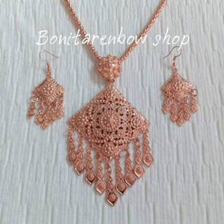 สร้อยคอชุดไทยพร้อมต่างหูเจาะ  สีเงินนาค เครื่องประดับชุดไทย