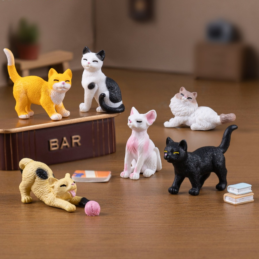 A051 เรซิ่นแมวเหมียว (ชุด 6 ชิ้น) น่ารักสุดคิ้วท์ เหมาะแต่งห้อง โต๊ะทำงาน เป็นของขวัญเอาใจคนรักแมว