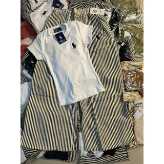 YY[พร้อมส่ง] เซ็ต2ชิ้น เสื้อปักม้า + กางเกงขายาวลายริ้ว ใส่ได้ทั้งชุด งานจริง